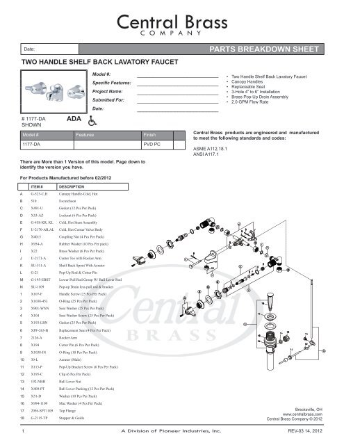 Shelf Slant Back Faucet 1177 1178 Series Central Brass