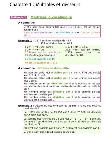 Chapitre 1 : Multiples et diviseurs