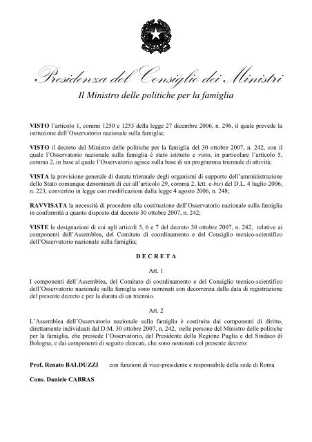 Il Testo Del Decreto Politiche Per La Famiglia