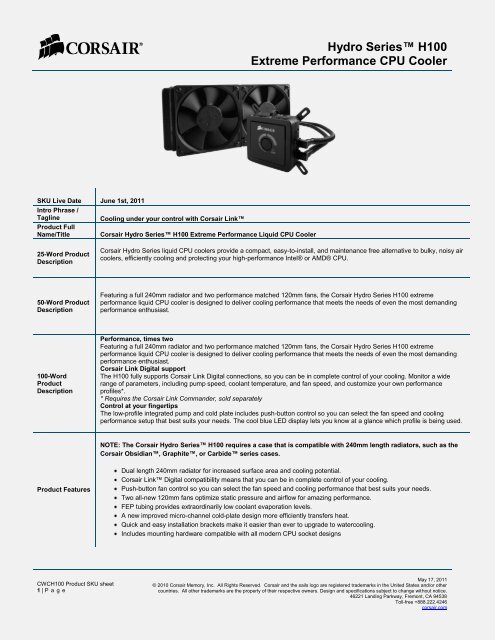 Corsair SKU sheet template V1. 082509 - MgManager