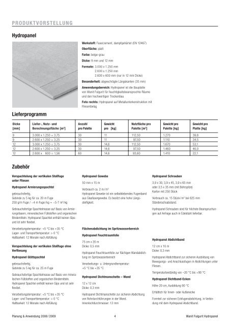 Planung & Anwendung- Trockenbauplatte Hydropanel - Baubook