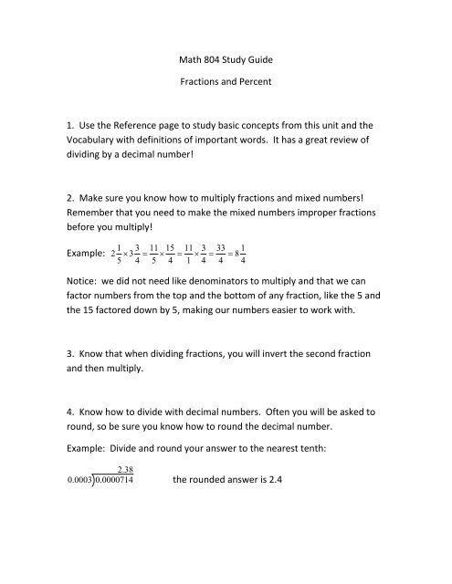 Math 804 Study Guide