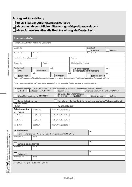 Antrag auf Ausstellung eines StaatsangehÃ¶rigkeitsausweises / eines ...