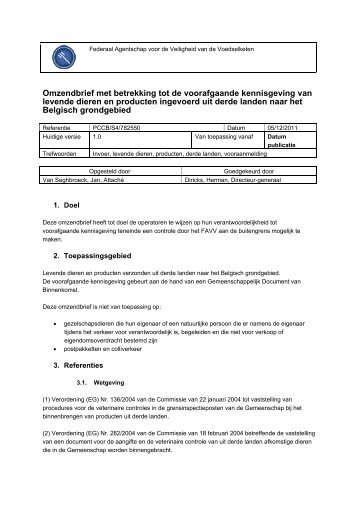 Omzendbrief met betrekking tot de voorafgaande ... - FAVV