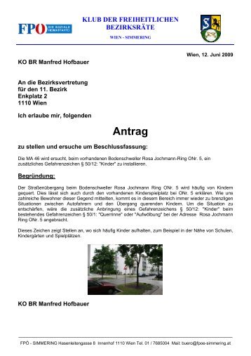 BV-Sitzung vom 10. Juni 2009 - FPÃ Simmering - FPÃ Wien