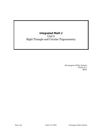 Integrated Math 2 Unit 5 Right Triangle and Circular Trigonometry