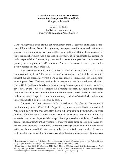 CausalitÃ© incertaine et vraisemblance en matiÃ¨re de ... - Grerca
