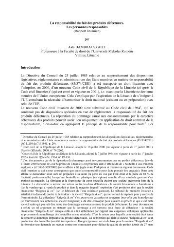 La responsabilitÃ© du fait des produits dÃ©fectueux. Les ... - Grerca