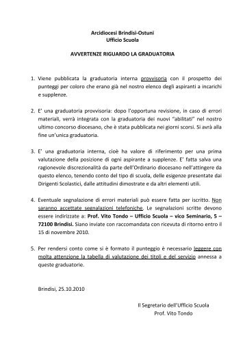 Arcidiocesi Brindisi-Ostuni Ufficio Scuola ... - Webdiocesi