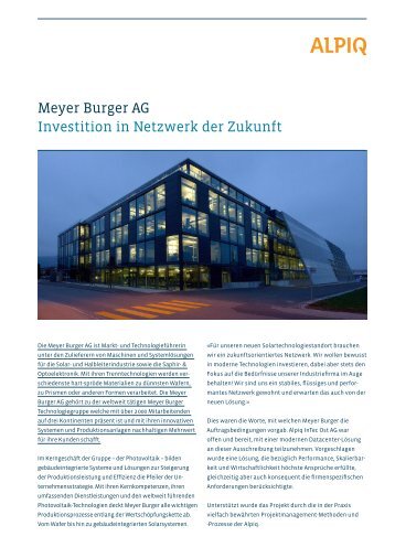 Meyer Burger AG Investition in Netzwerk der Zukunft - Alpiq