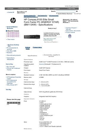 Hp Compaq 8100 Elite Specs Hp Compaq 8100 Elite Specs