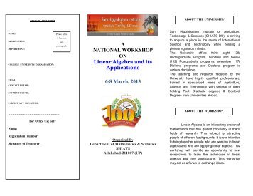 A NATIONAL WORKSHOP ON Linear Algebra and its ... - Shiats.edu.in