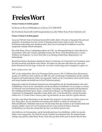 Freies Wort erschienen am 23.01.2008 (pdf) - Frischmann ...