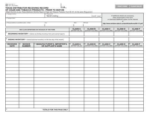 texas tobacco distributor license 69-111 Distributor Receiving Record of Cigar and Tobacco Products