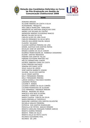 1 RelaÃ§Ã£o dos Candidatos Deferidos no Curso de PÃ³s-GraduaÃ§Ã£o ...