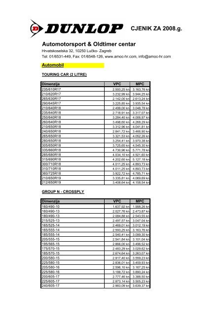 dunlop racing cjenik.pdf - Amoc