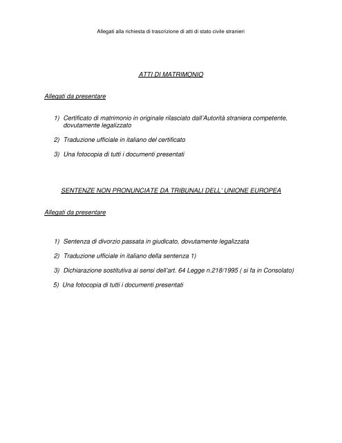 Modulo richiesta trascrizione sentenza di divorzio - Ambasciata d'Italia