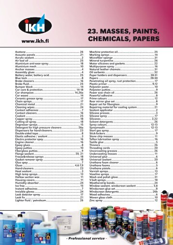 23. MASSES, PAINTS, CHEMICALS, PAPERS