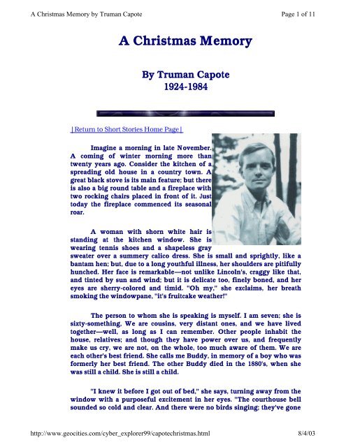 A Christmas Memory by Truman Capote - Weber State University