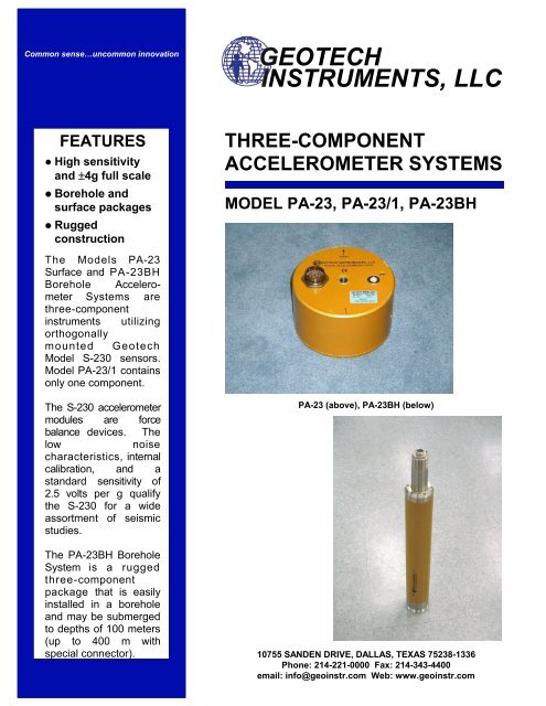 PA-23 and S-230 Accelerometers - Geotech Instruments, LLC