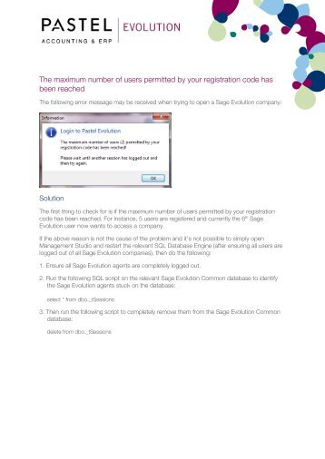 The maximum number of users permitted by your ... - Sage Pastel