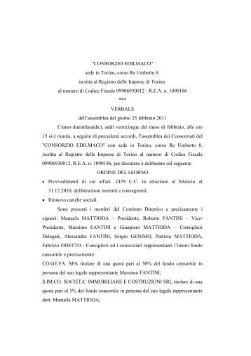 "CONSORZIO EDILMACO" sede in Torino, corso Re ... - Co.ge.fa. SpA