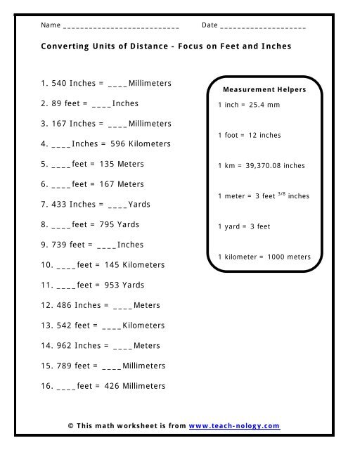 Converting Units of Distance - Focus on Feet and ... - Teach-nology