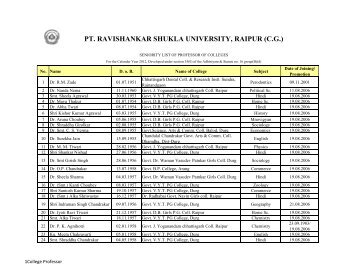 Seniority List of Professors of Colleges - Pt. Ravishankar Shukla ...