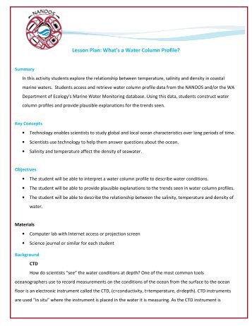 Lesson Plan: What's a Water Column Profile? - NANOOS