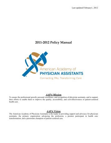 2011-2012 Policy Manual - American Academy of Physician Assistants