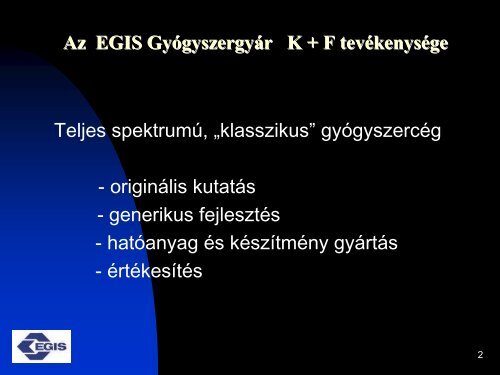 Az EGIS GyÃ³gyszergyÃ¡r K + F tevÃ©kenysÃ©ge