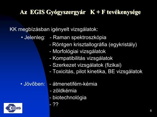 Az EGIS GyÃ³gyszergyÃ¡r K + F tevÃ©kenysÃ©ge