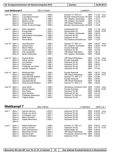 29. Euregioschwimmen 2012 Meldeergebnis - Aachener ...