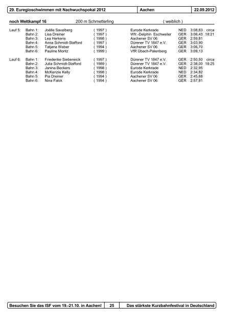 29. Euregioschwimmen 2012 Meldeergebnis - Aachener ...