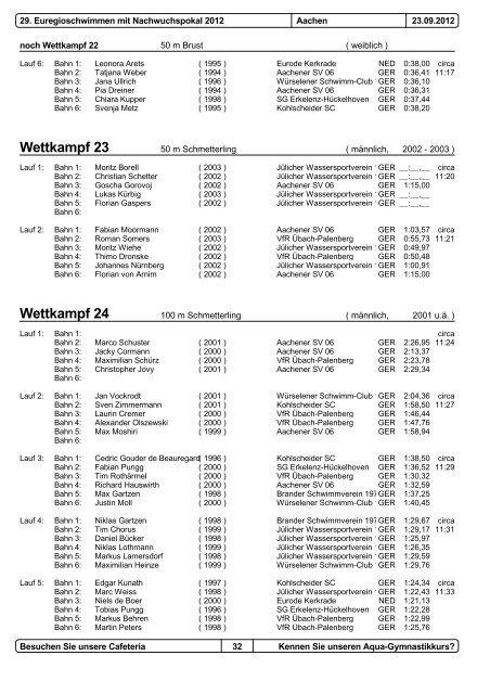 29. Euregioschwimmen 2012 Meldeergebnis - Aachener ...