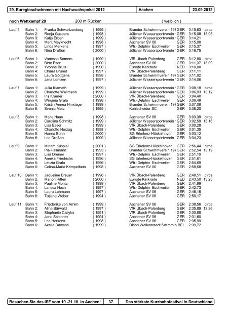 29. Euregioschwimmen 2012 Meldeergebnis - Aachener ...