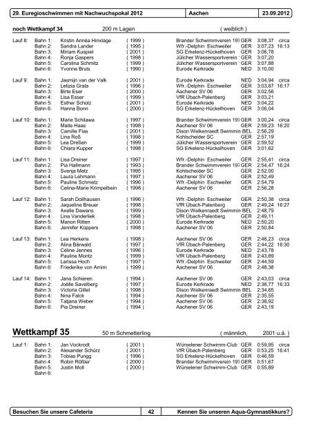 29. Euregioschwimmen 2012 Meldeergebnis - Aachener ...