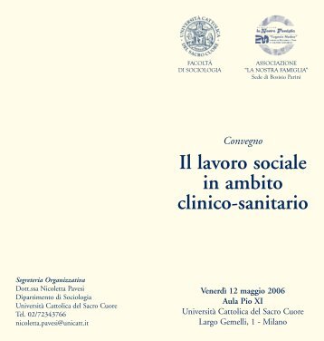 Il lavoro sociale in ambito clinico-sanitario - La Nostra Famiglia