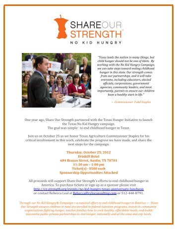 Page 1 One year ago, Share Our Strength partnered with the Texas ...