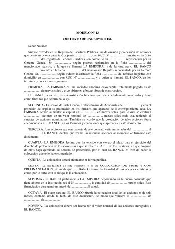 MODELO NÂº 13 CONTRATO DE UNDERWRITING SeÃ±or Notario ...