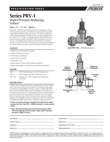 Specification Sheet - Watts Water Technologies