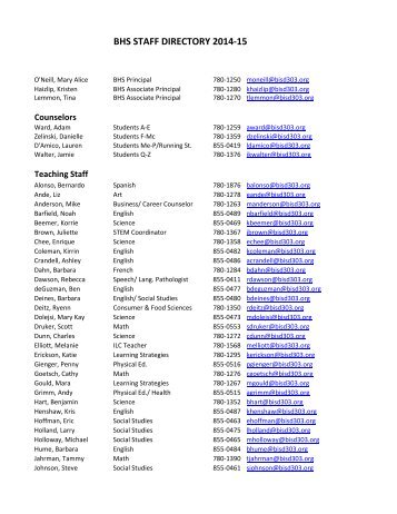 BHS STAFF DIRECTORY 2013-14