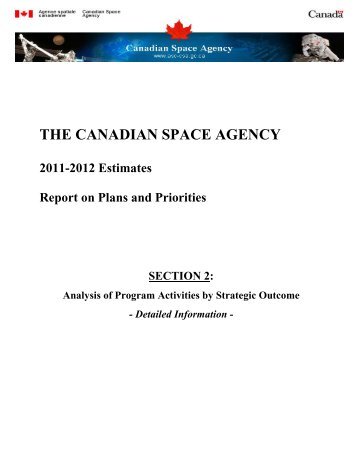 THE CANADIAN SPACE AGENCY - Agence spatiale canadienne