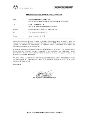 PRDTRAN5PDRTE MEMORANDO NÂ° 094 -2011 ... - Protransporte