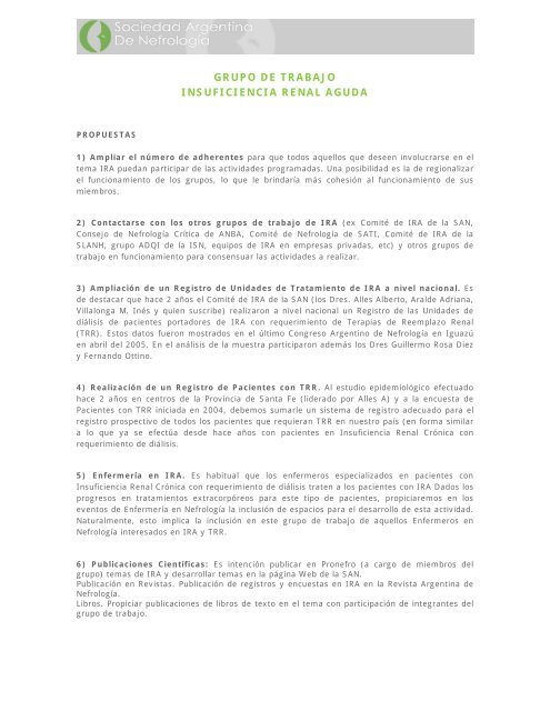 GRUPO DE TRABAJO INSUFICIENCIA RENAL AGUDA - Sociedad ...