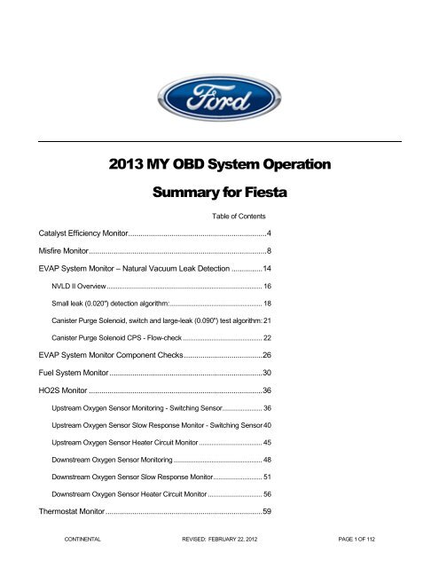 Obd Operation Summary For Fiesta Motorcraftservice Com Obd Operation Summary For Fiesta Motorcraftservice Com