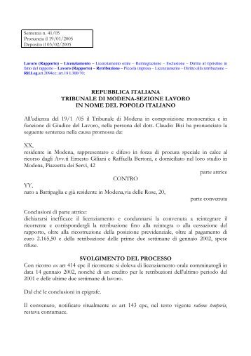 REPUBBLICA ITALIANA TRIBUNALE DI MODENA-SEZIONE ...