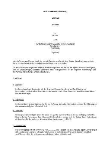 Muster Vertrag Standard Mundo Marketing Gmbh Muster Vertrag Standard Mundo Marketing Gmbh