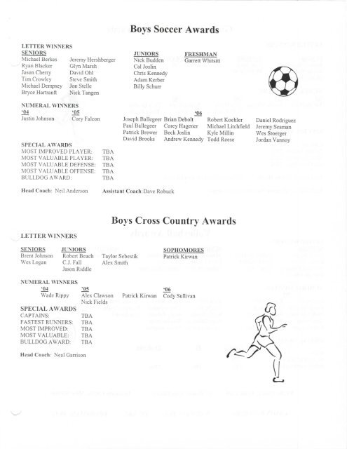 Fall Sports Awards Friday, November 15, 2002