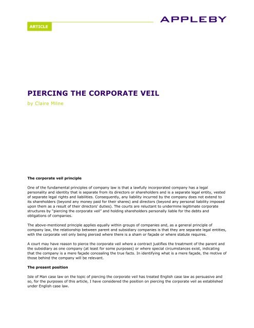 Piercing The Corporate Veil Appleby